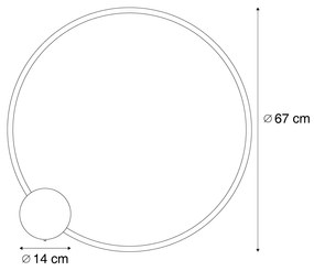 Lampada da parete di design nera 67cm con LED dimmerabile a 3 livelli - Anello