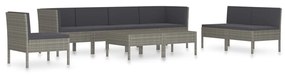 Set divani da giardino 9 pz con cuscini in polyrattan grigio