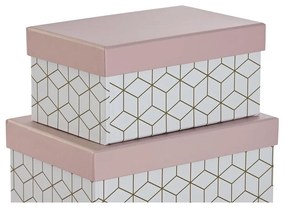 Set di Scatole per Sistemare Impilabili DKD Home Decor Rosa chiaro Cartone