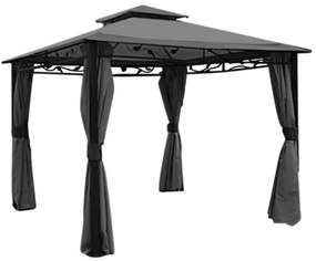 Gazebo 3x3 Struttura In Alluminio Grigio Con Tende Laterali Antivento