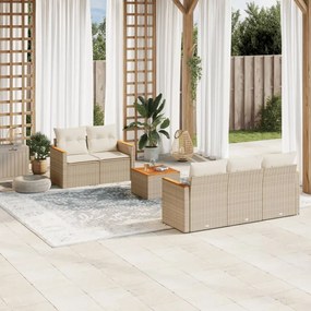 Set Divano da Giardino 6 pz con Cuscini Beige in Polyrattan