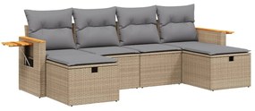 Set divano da giardino 6 pz con cuscini beige misto polyrattan