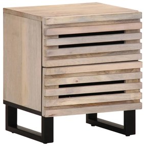 Comodino 40x34x46 Cm İn Legno Massello Di Mango Sbiancato /