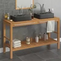 Armadietto da Bagno in Legno di Teak con Lavabi in Marmo Nero cod mxl 71769