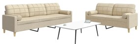 Set Divani 2 Pz Con Poggiapiedi Crema İn Tessuto /