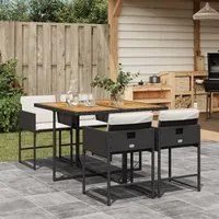 Set da Pranzo da Giardino 5 pz Nero con Cuscini in Polyrattan 3278030