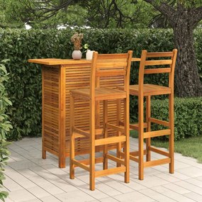Set Da Bar Per Giardino 3 Pz İn Legno Massello Di Acacia /