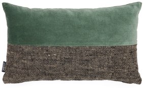 Kave Home - Federa cuscino Mikayla in lino e cotone stampato e velluto nero e verde 30 x 50 cm