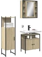 Set di Mobili da Bagno 3 pz Rovere Sonoma in Legno Multistrato 3214756