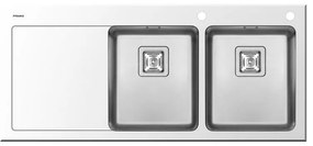 Lavello integrato 2 vasche con gocciolatoio a sinistra PYRAMIS Crystalon vetro L 52 x L 116 cm bianco