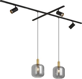 Sistema a binario moderno nero con 2 lampade a sospensione e 3 faretti monofase - Iconic Zuzanna Jeana Luxe