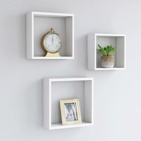 Mensole A Cubo Da Parete 3 Pz Bianche İn Mdf /