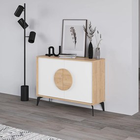 Cassettiera bassa in rovere decorata in bianco e naturale 110x82 cm Vae - Marckeric