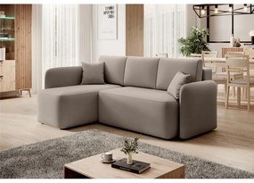 Divano angolare beige allungabile/con contenitore (con penisola a sinistra/con chaise lounge) e rivestimento in velluto Hadson – ELTAP