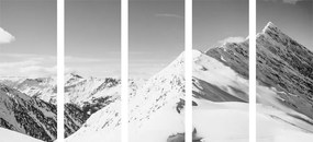 Quadri 5 pezzi – Catena montuosa innevata in bianco e nero