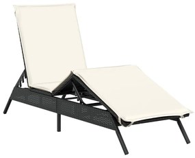 Lettino prendisole con cuscino nero in polyrattan