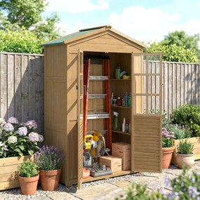 Armadio da Giardino Box Porta Attrezzi 128x57,5x197 cm con Finestre Trasparenti in Legno Marrone Chiaro...