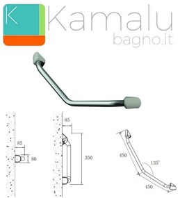 Kamalu - maniglione sicurezza doccia angolare in acciaio sun-m300