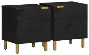 Comodini 2 Pz Neri 40x33x46 Cm İn Legno Massello Di Mango /