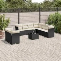 Set Divani da Giardino 10pz con Cuscini in Polyrattan Nero 3217846