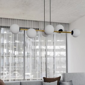 EMIBIG LIGHTING Lampada a sospensione Gravity, bianco opalino/oro/nero, vetro, E14