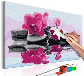 Quadro fai da te  Orchidea e sassi zen nello specchio dell'acqua  Colore Rosa, Dimensioni e Misure 60x40