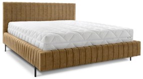 Letto matrimoniale imbottito giallo ocra con contenitore e rete inclusi 140x200 cm Plissa – ELTAP