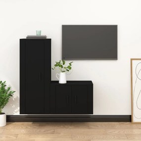 Set Mobili Porta Tv 2 Pz Nero İn Legno Multistrato /
