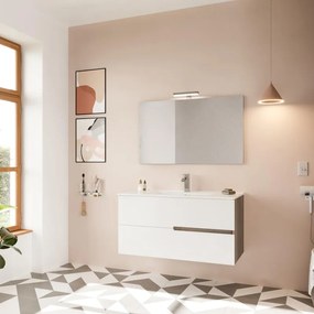 Mobile sottolavabo e lavabo con illuminazione Eva per vasca centrale rovere fumo/frontale bianco in mdf L 100 x H 51 x P 46 cm 2 cassetti
