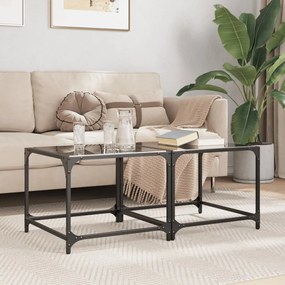 Tavolini Da Salotto Con Piano Vetro Nero 2pz 50x50x40cm Acciaio /