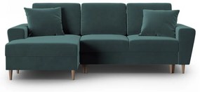 Divano angolare color petrolio allungabile e con contenitore (con penisola a sinistra/con chaise lounge) con rivestimento in velluto Kyoto – Cosmopolitan Design