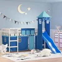 Letto a Soppalco con Torre Bambini Blu 90x190cm Massello Pino 3207085