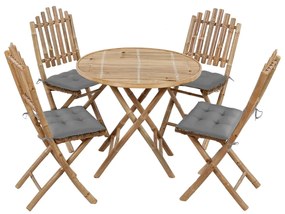Set Da Pranzo Da Giardino 5 Pz Pieghevole Con Cuscini İn Bambù /