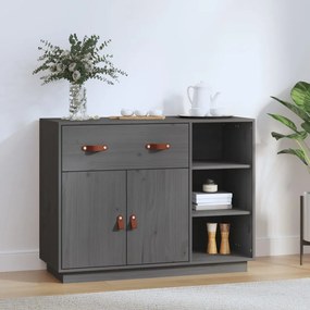 Credenza Grigia 98,5x40x75 Cm İn Legno Massello Di Pino /