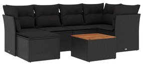 Set divani da giardino con cuscini 7pz nero polyrattan