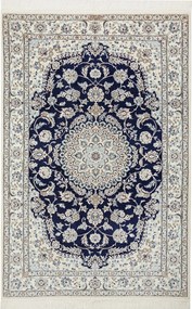 Nain Tappeto 100x150 Blu (Iran) Annodato A Mano