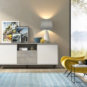 Mobile Madia Password con 2 ante e 2 cassetti L 184 x H 45 x P 77 cm grigio e bianco