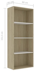 Libreria a 4 Ripiani Bianco e Sonoma 60x30x151,5 cm Multistrato