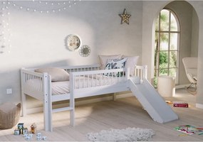 Letto da bambini rialzato bianco in rovere massiccio con scivolo con rete inclusa 90x200 cm Forrest – Vipack