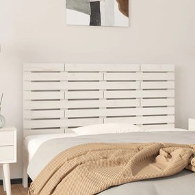 Testiera Da Parete Bianca 146x3x63 Cm İn Legno Massello Di Pino /