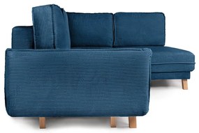 Divano angolare blu allungabile (con penisola a destra) con rivestimento in velluto a coste Tori – Bonami Selection