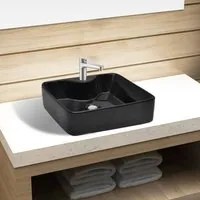 Lavandino Bagno in Ceramica Nera Quadrato con Foro per Rubinetto cod mxl 40919