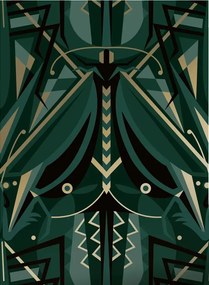 KEK Amsterdam Carta da parati Art Deco Animaux Grasshopper Gold - Green