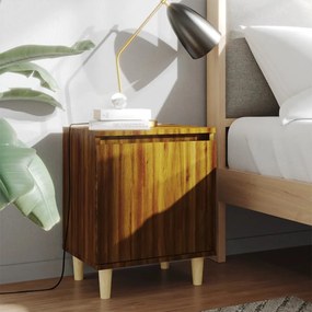 Comodino Con Gambe İn Legno Massello Rovere Marrone 40x35x50 Cm /