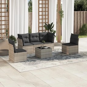 Set divano da giardino 6pz con cuscini grigio chiaro polyrattan