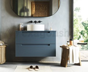 Mobile bagno avio 80x45 Mango due cassetti soft close con lavabo tondo da appoggio in ceramica lucida