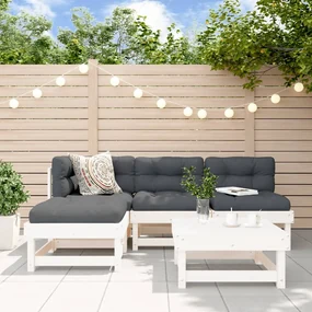 Set divani da giardino 5pz con cuscini in legno massello bianco