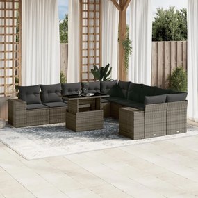 Set divani da giardino 11 pz con cuscini in polyrattan grigio