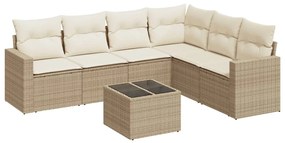 Set divani da giardino 7 pz con cuscini beige in polyrattan