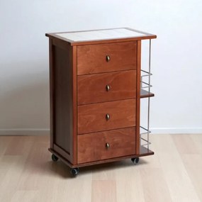 Carrello da cucina POKER con cassetti e portabottiglie Noce